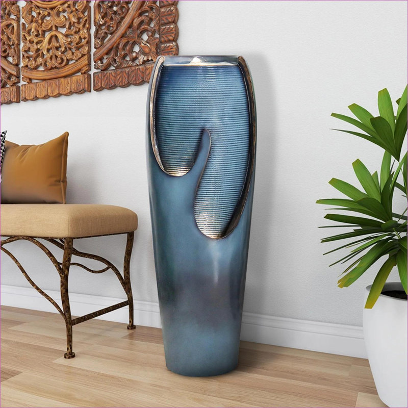 Fountains | Modern 38.7" 4-Tier with LED Lights, Weather Resistant for Patio Garden Indoor Outdoor | Resin | Sky Blue