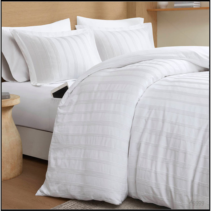 Ensemble de housse de couette 3 pièces, Housse de couette pour grand lit et 2 taies décor, Blanc