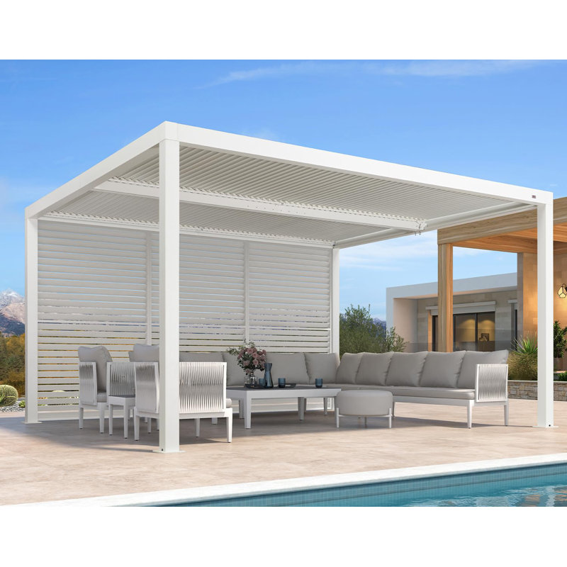 Pergola d'extérieur en aluminium mauve à persienne mauve, H 94,49 po x l 166,93 po x P 144,88 po