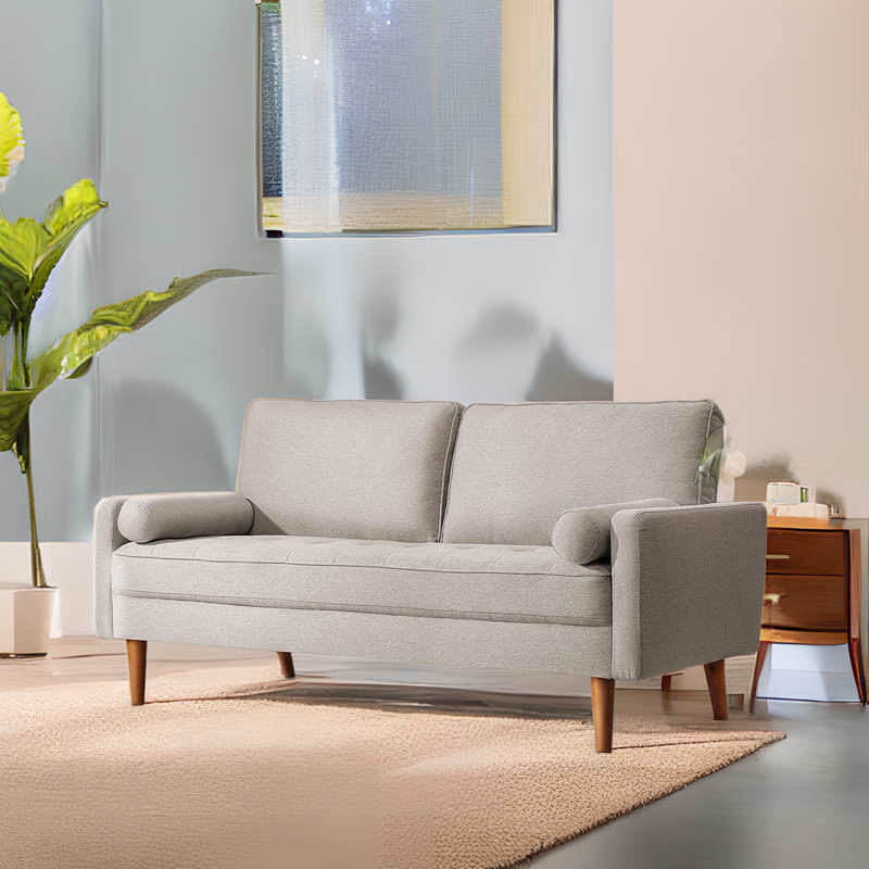 Liby 68" Square Arm Sofa Loveseat, Beige Linen
