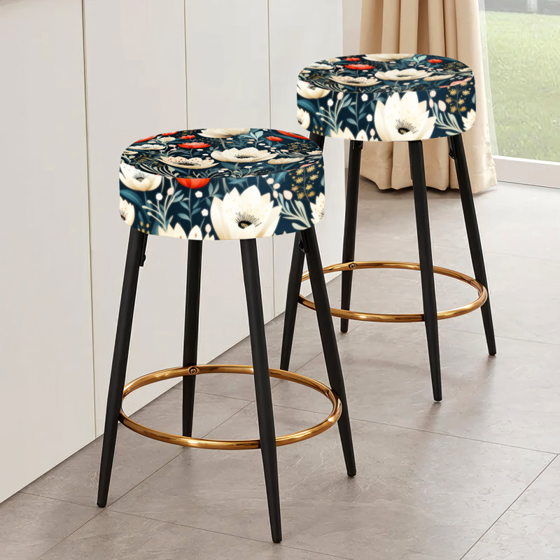 Ensemble de 2 tabourets de bar ivoire et rouge à motif floral serein