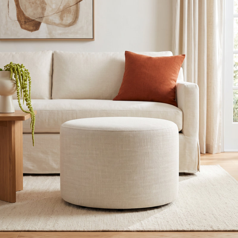 Danva 24" Upholstered Ottoman, Effie Linen Performance Linen