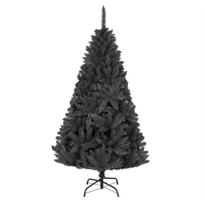 Black Artificial Christmas Tree with Bushy PVC Tips, Hinged Branches and Metal Stand