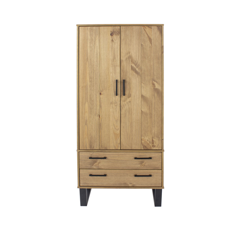 Riter 2 Door, 2 Drawer, Industrial Design Pine Wardrobe, Waxed Pine