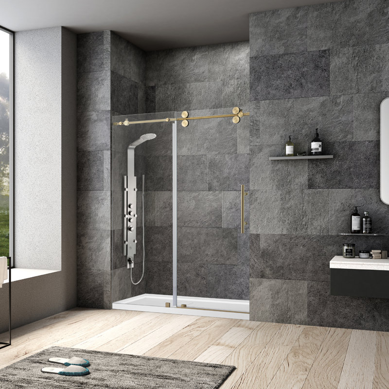 60" x 78" Brushed Gold Frameless Sliding Shower Door
