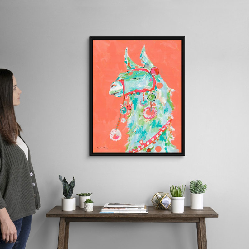 « Tito the llama » par Jessica Mingo, reproduction d’art sur toile, H 32 po x l 26 po x P 1,75 po, Cadre noir