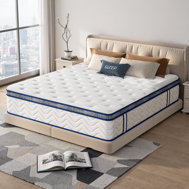 Queen Size 10 Inch Hybrid Mattress with Individually Pocketed Springs and Memory Foam, Medium Firm Support, Hypoallergenic, Easy Roll-Pack Setup for Seamless Assembly