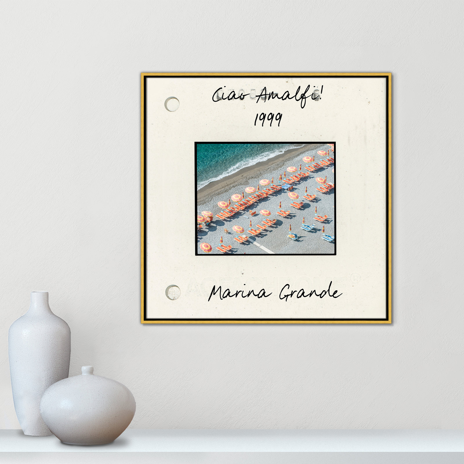 Amalfi, Italy - Marina Grande Print by Danita Dalmont, 31.5" H x 31.5" W x 2" D, Gold Floater Framed Canvas