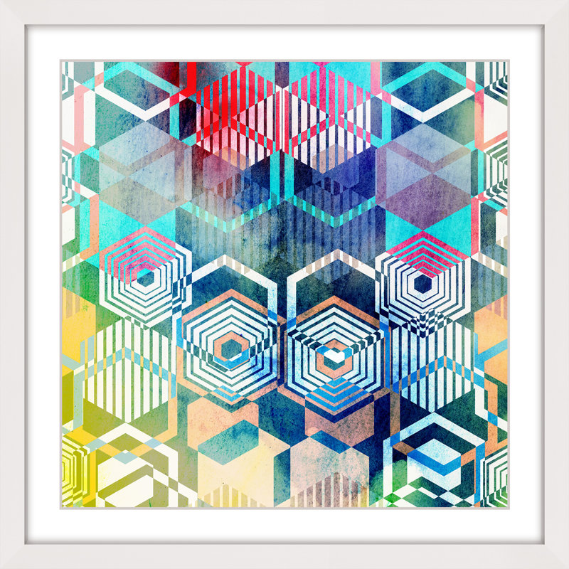 « morphing hexagones », reproduction d’art encadrée, H 24 po x l 24 po x P 1,5 po