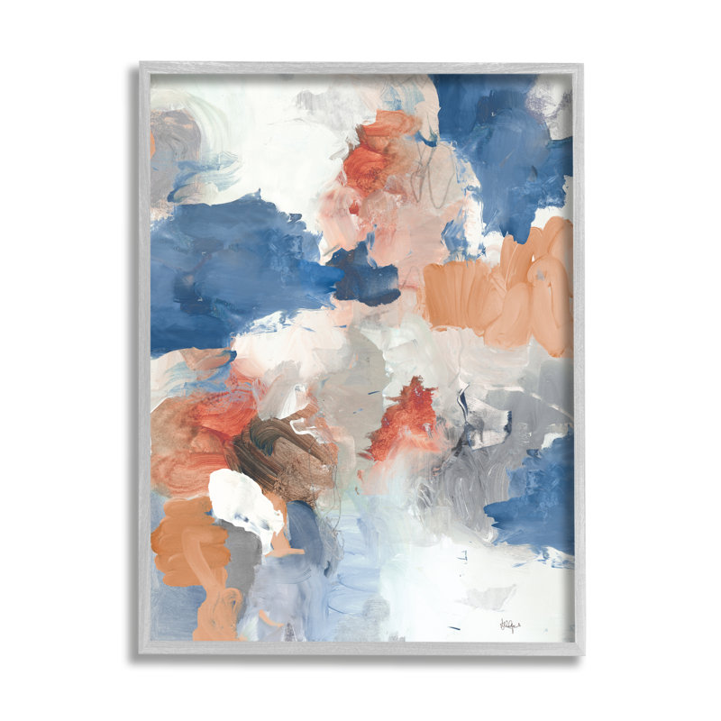" Contrasting Blue Blush Tone Abstract Busy Arrangement ", Farmhouse Grey Framed Giclee, 20" H x 16" W x 1.5" D