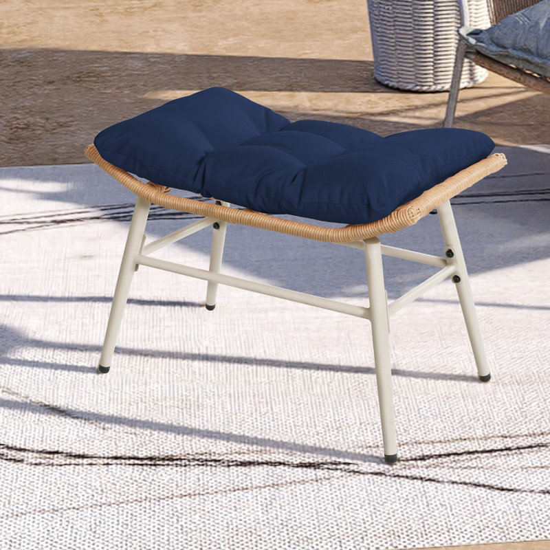 Repose-pieds en osier avec coussin Sunbrella® Annamarja, Bleu marine