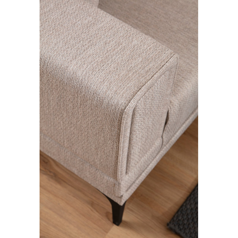 Élégant canapé 1 place, brun clair, 35,4 x 33,5 x 30,3 pouces | Structure en bois de hêtre et en carton, tissu 100% polyester | Coussin de dossier en mousse et en plumes gris doux | Matériau facile à nettoyer, nettoyage à sec, conception moderne
