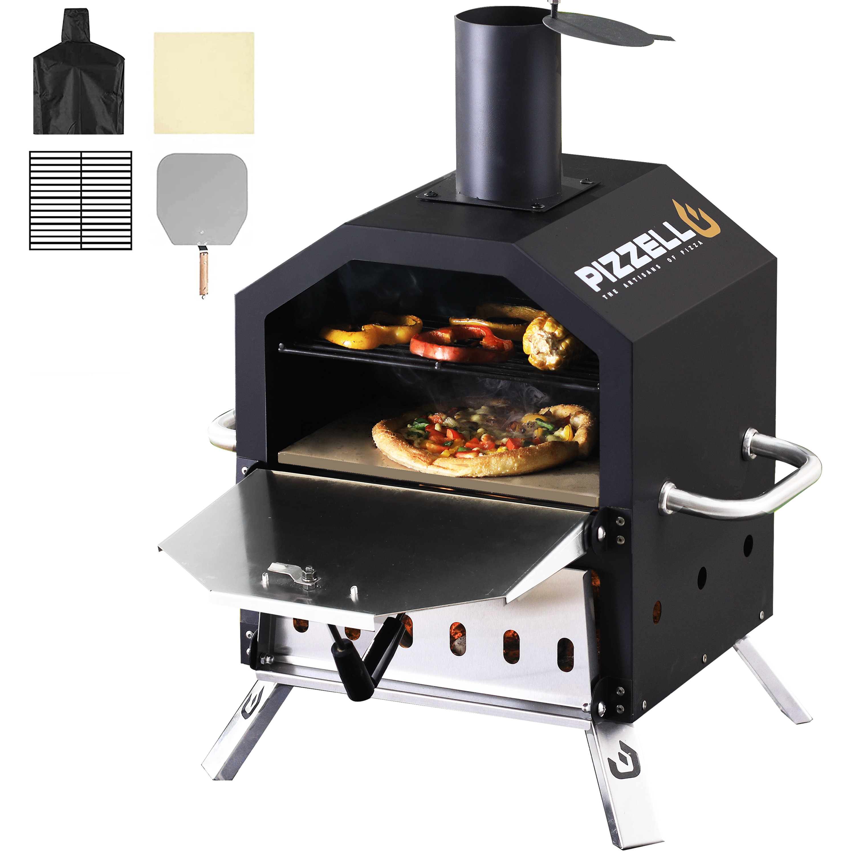 PIZZA OVEN Grill Pizza Pan 12 w Folding Wood Handle, Non-Stick, Air Vents  NEW!!