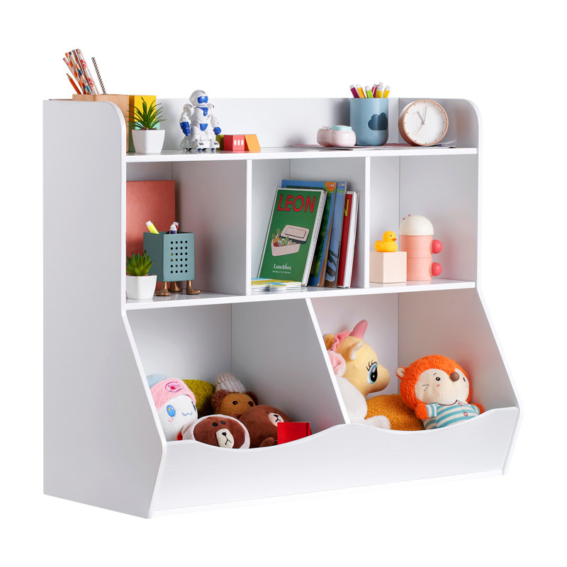 White 35" Kids Toy Storage Organizer with Bookshelf