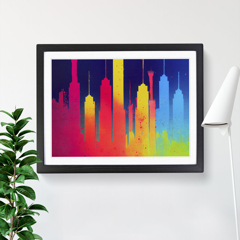 Skyscraper Skyline Splashed Vol.6 Abstract - Framed Print, Black Framed, 25cm H x 34cm W x 2cm D