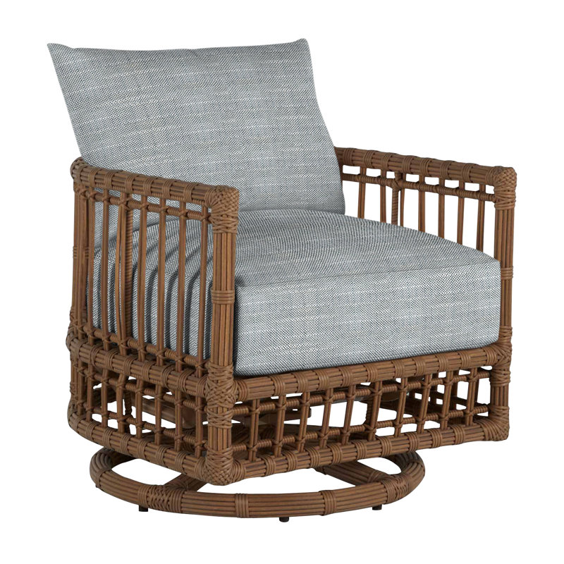 Newport Swivel Patio Chair with Cushions, No Welt, Rollo Silver