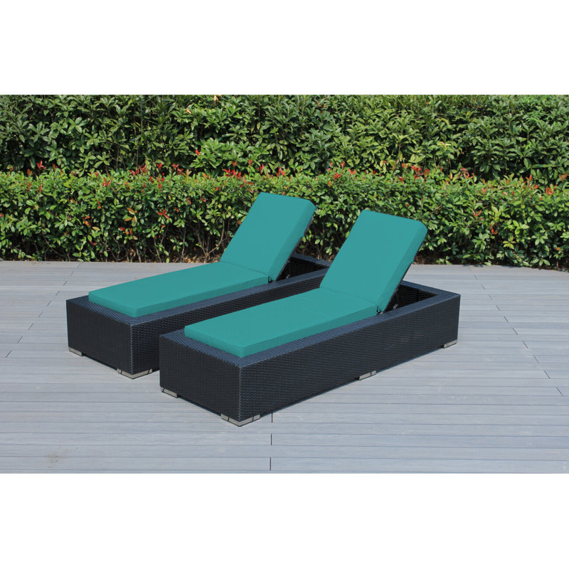 Billyjo Outdoor Wicker Chaise Lounge - No Assembly, Supercrylic Turquoise, Dark Brown