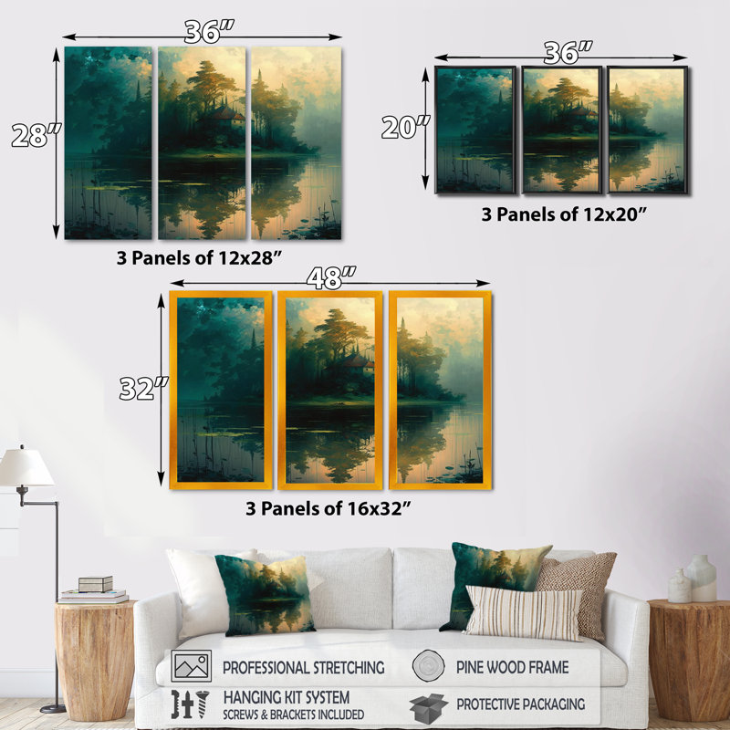 «Mysterious Island In The Morning Dawn», reproduction d'art sur toile 3 pièces, H 20 po x l 36 po x P 1 po