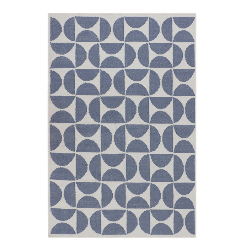 Geometric Area Rug in Deep Ocean Blue, Rectangle 5' x 8'
