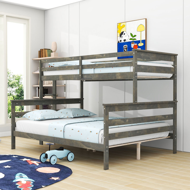 Avoca Wood Twin XL over Queen Bunk Bed with Ladder, Twin XL Over Queen, Gray