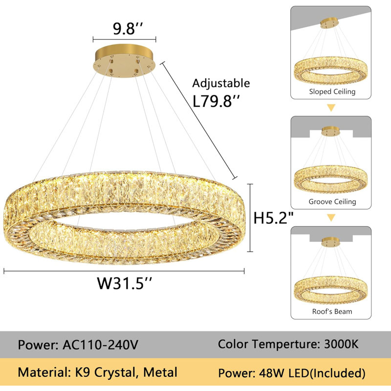 Glam Dimmable Crystal Chandelier, Gold