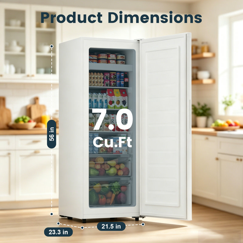  BANGSON 7.0 Cu.Ft Upright Freezer Garage Ready, Convertible Upright Freezer/Refrigerator for Kitchen, Garage, Apartment,White