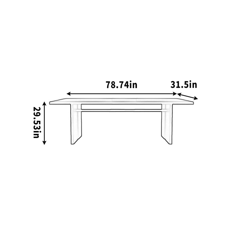 Bureau long noir minimaliste en bois massif pour le bureau, H 29,53 po x l 78,74 po x P 31,5 po