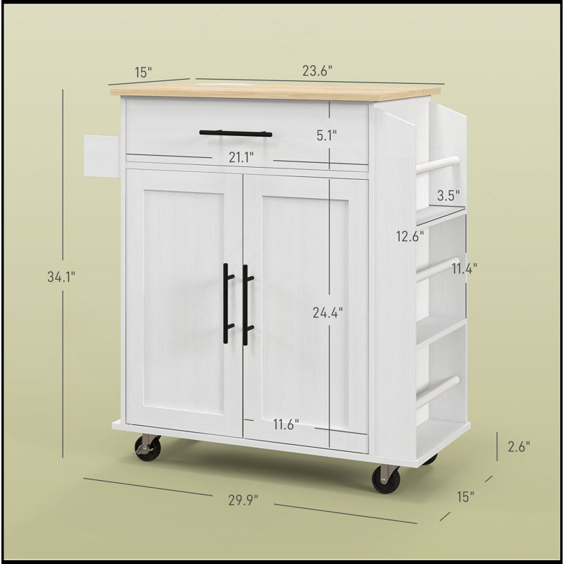 Kitchen Island With Storage, Rolling Kitchen Cart With AC Outlets And USB Ports, Microwave Stand With Towel And Spice Rack