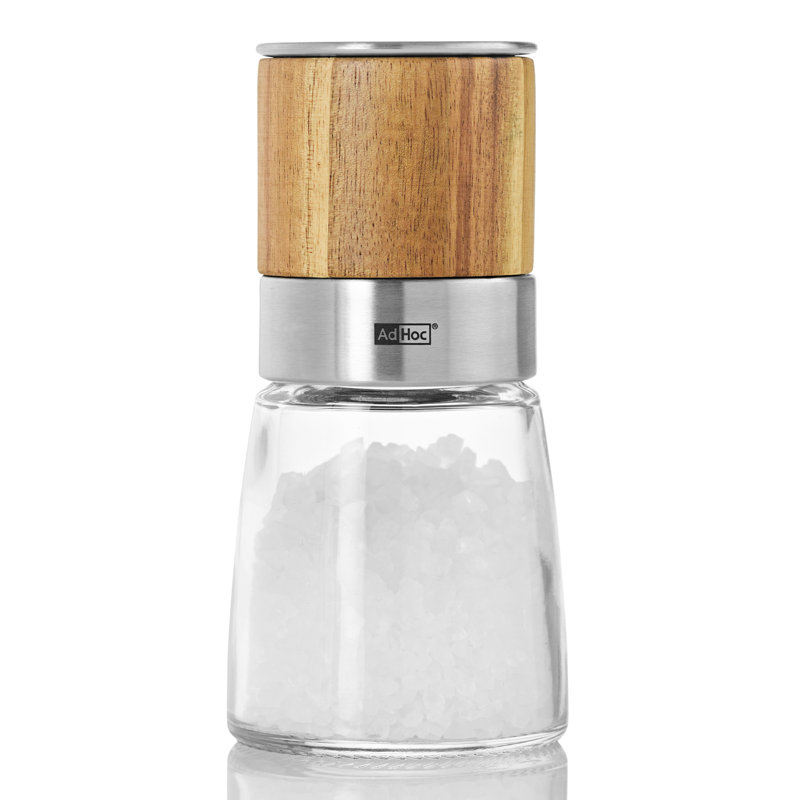 Akasia Wood and Glass Salt or Pepper Mill with Metal Accents