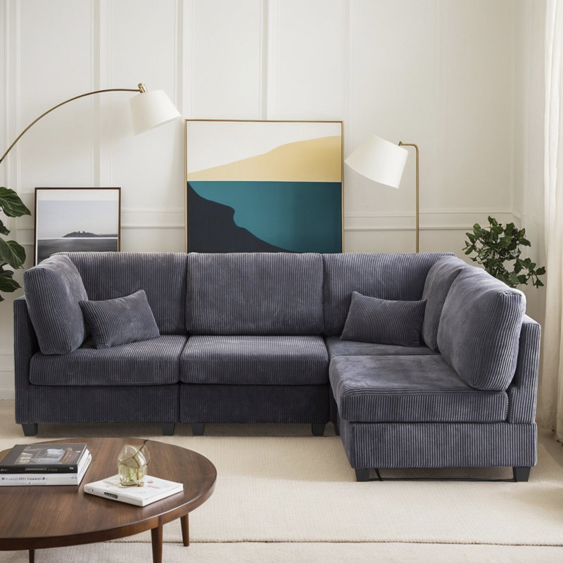 Canapé modulaire 126 po en velours côtelé, Gris