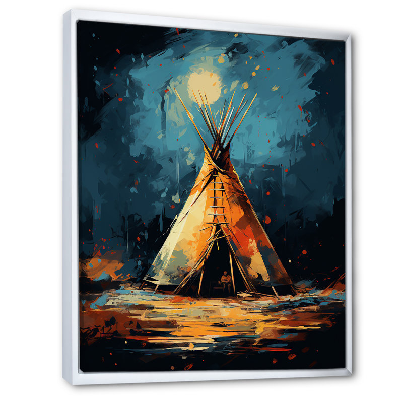 «Native Tipi Journey Of The Tribes», reproduction sur toile, Cadre flottant blanc, H 40 po x l 30 po x P 1,5 po