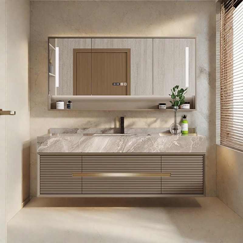 Armoire de salle de bain légère de luxe de style crème, H 21,6 po x l 55,1 po x P 21,6 po