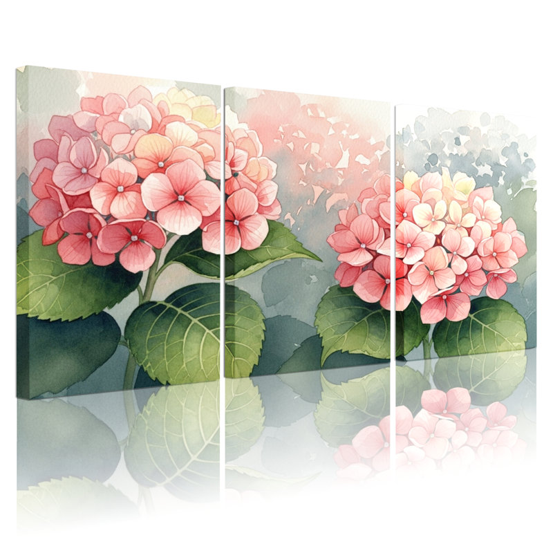 «Rose Hydrangea», reproduction d'art sur toile tendue à l'aquarelle (ensemble de 3), H 36 po x l 72 po