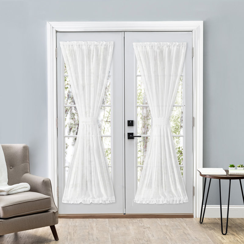 Matao Elegant Semi-Sheer Door Panel Rod Pocket w/ Tiebacks in Various Sizes, 40" W x 36" L, White