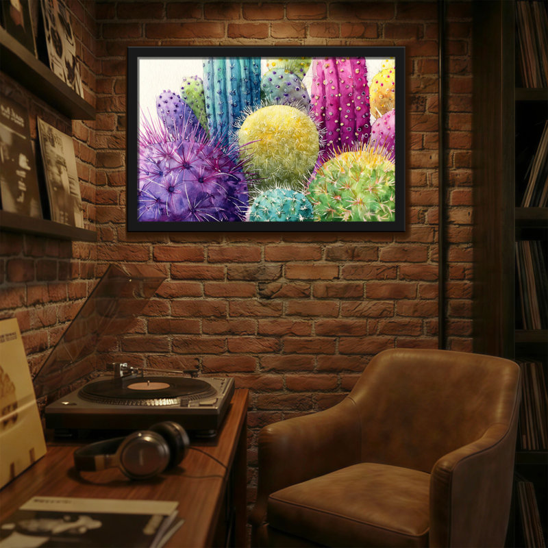 Plantes et fleurs, impression de motif de cactus coloré, H 20 po x l 30 po