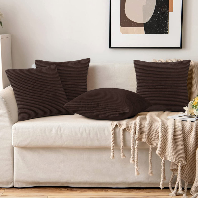 Striped Square Euro Pillow Cover, Coffee