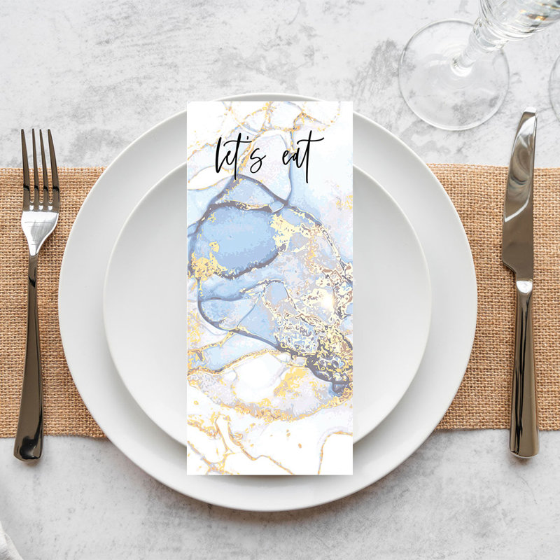 Agate bleue dorée imprimable, cartes de menu en papier pour imprimantes de bricolage, paquet de 52