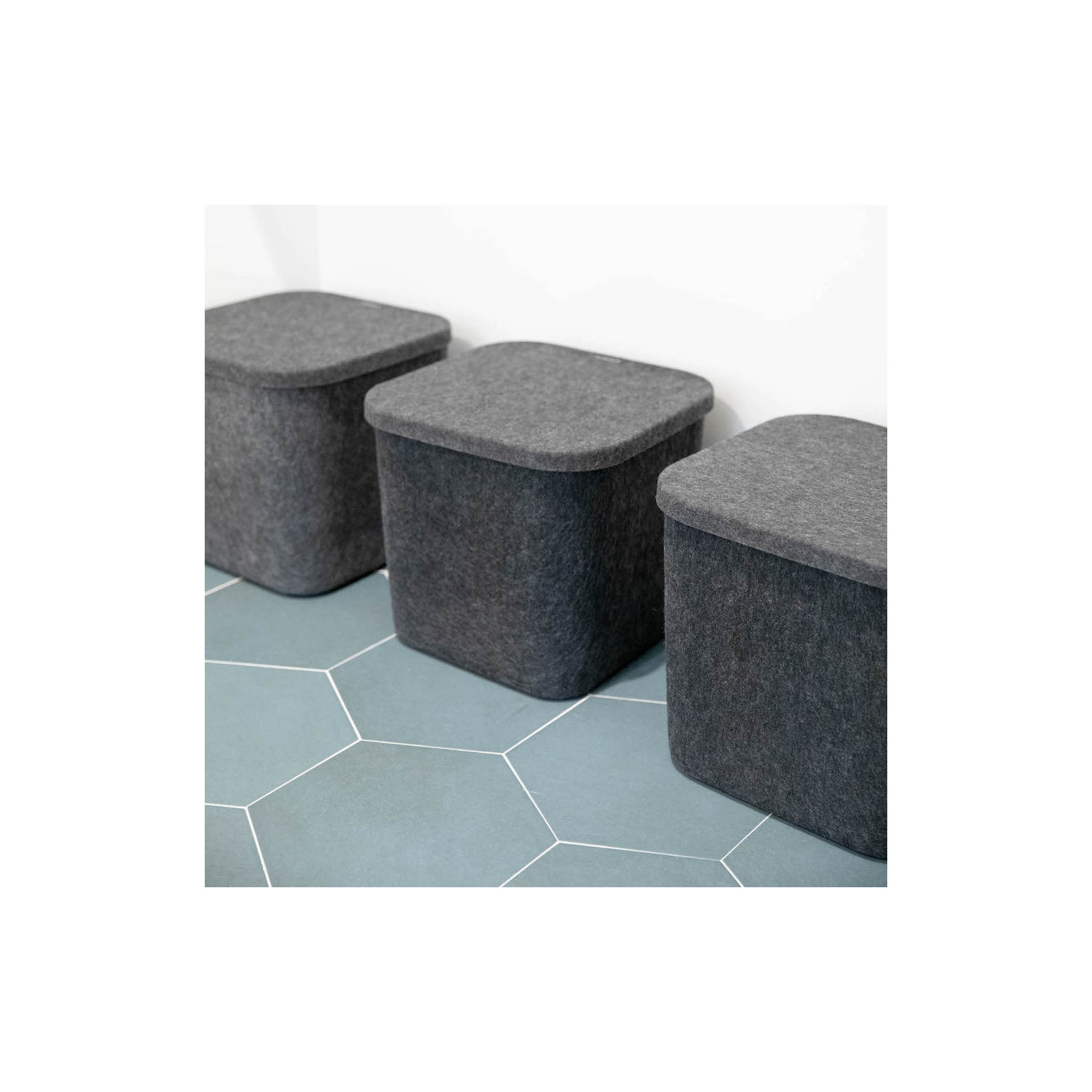 Sculpted Felt Storage Bin with Lid, Carbon