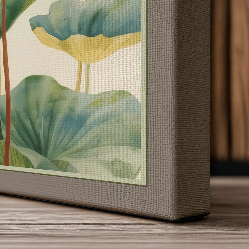 Lotus and Songbird Japandi - Wrapped Canvas, 36x24 - 91.4 x 61.0 cm, Taupe Border