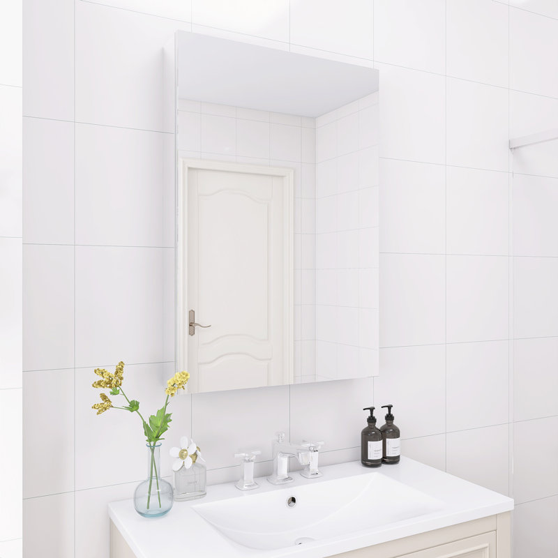 Rectangular Recessed Or Wall Mount Aluminum Frameless Medicine Cabinet Mirror With Adjustable Glass Shelves