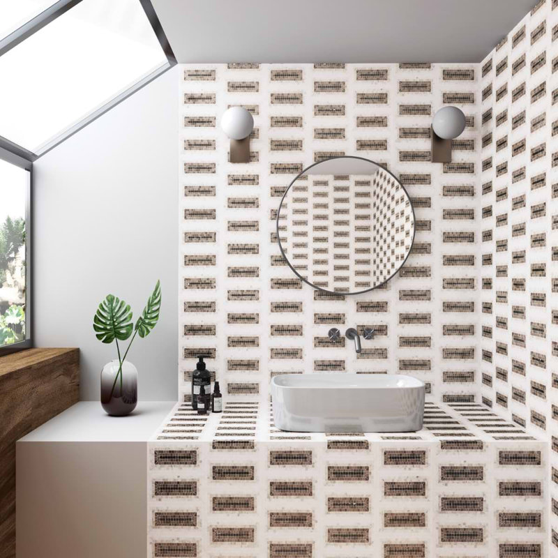 Ako 4x9 Rectangle Marble Micro Mosaic Tile, Saint Laurent Brown