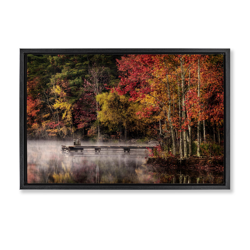 «Autumn Dock Landscape», toile flottante encadrée grise par Andy Amos, Cadre flottant noir de jais, H 17 po x l 25 po