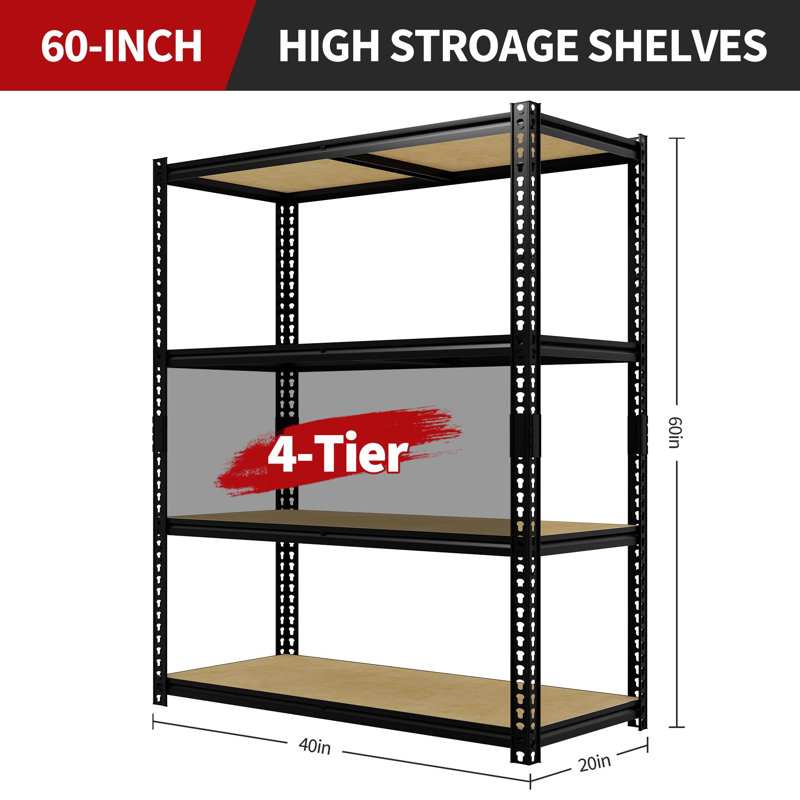 Étagères de rangement robustes à 4 niveaux en métal, étagères réglables en acier 2000LBS 40 x 20 x 60 po pour le garage du sous-sol