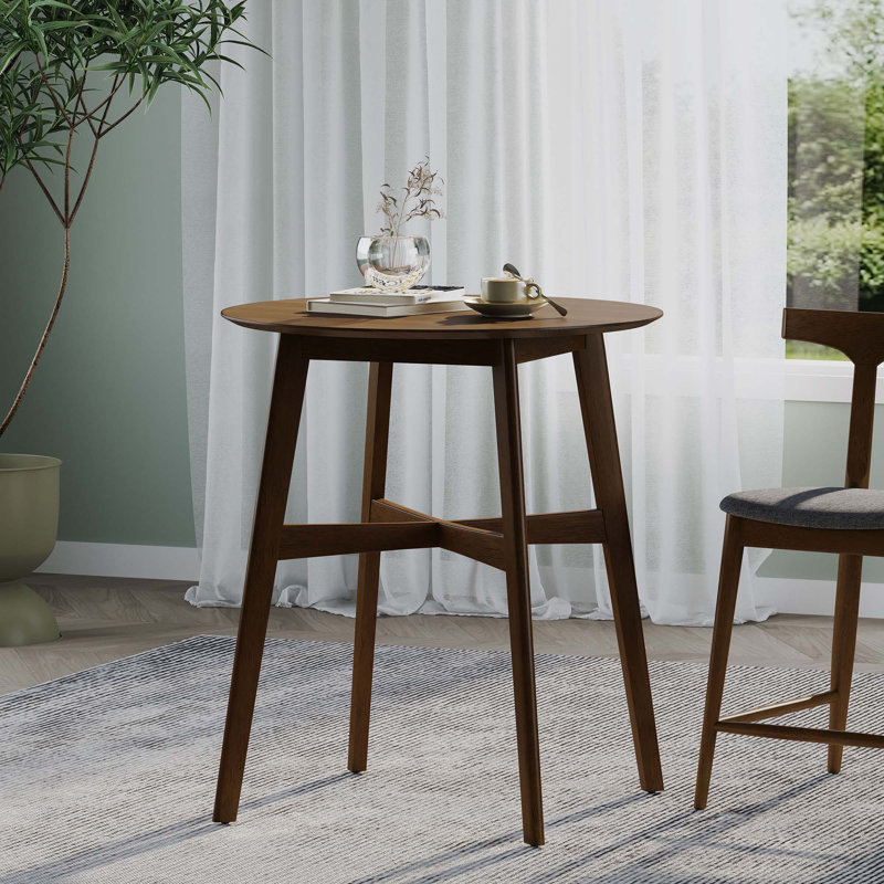 Table de bar ronde en bois Mid-Century, Double 42 po x L 31,5 po x l 31,5 po, Noyer