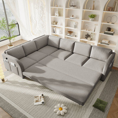 115.2" L-Shaped Sofa Couch with Pull-Out Bed