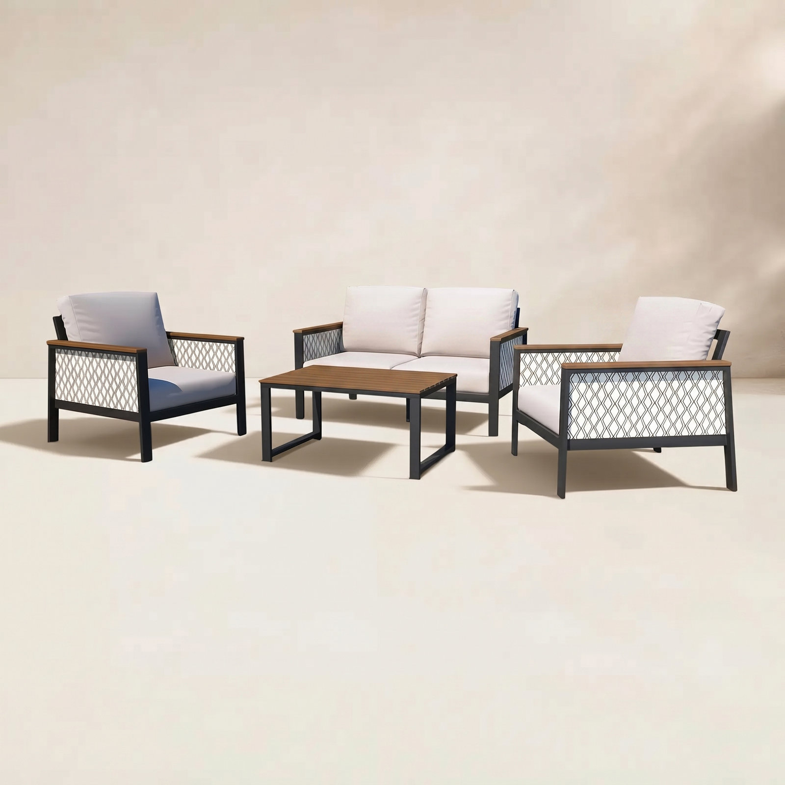 Townsend 4-Person Sunbrella® Patio Seating Group, Canvas White/Voyage Dune Fabric