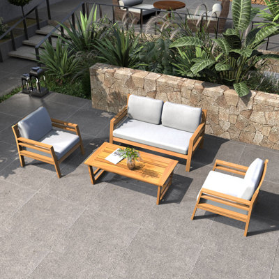 4-Piece Acacia Wood Modular Outdoor Sofa Set