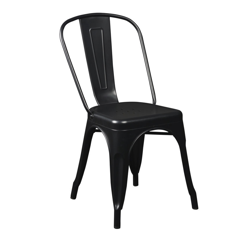 Black Metal Stackable Industrial Dining Chairs Set of 4