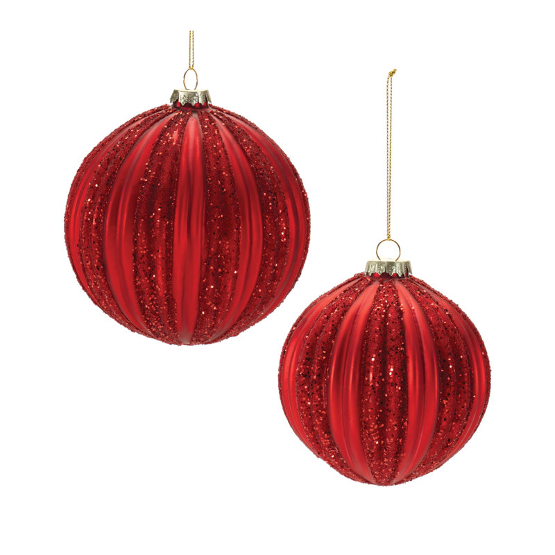 Ornements en forme de boule de verre rouge côtelé