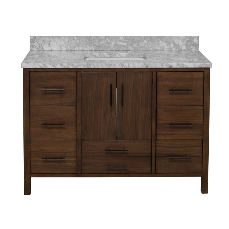Kiara 48'' Single Bathroom Vanity with Top, Walnut , Carrara Marble
